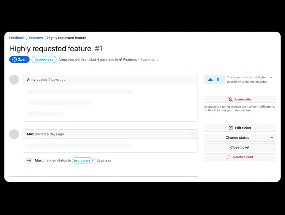 visualization of a feedback ticket