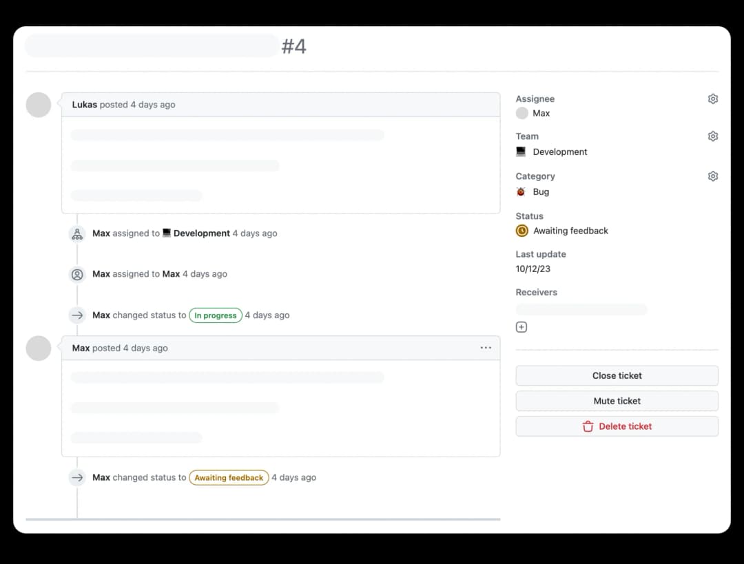 visualization of a support ticket from a support agent perspective