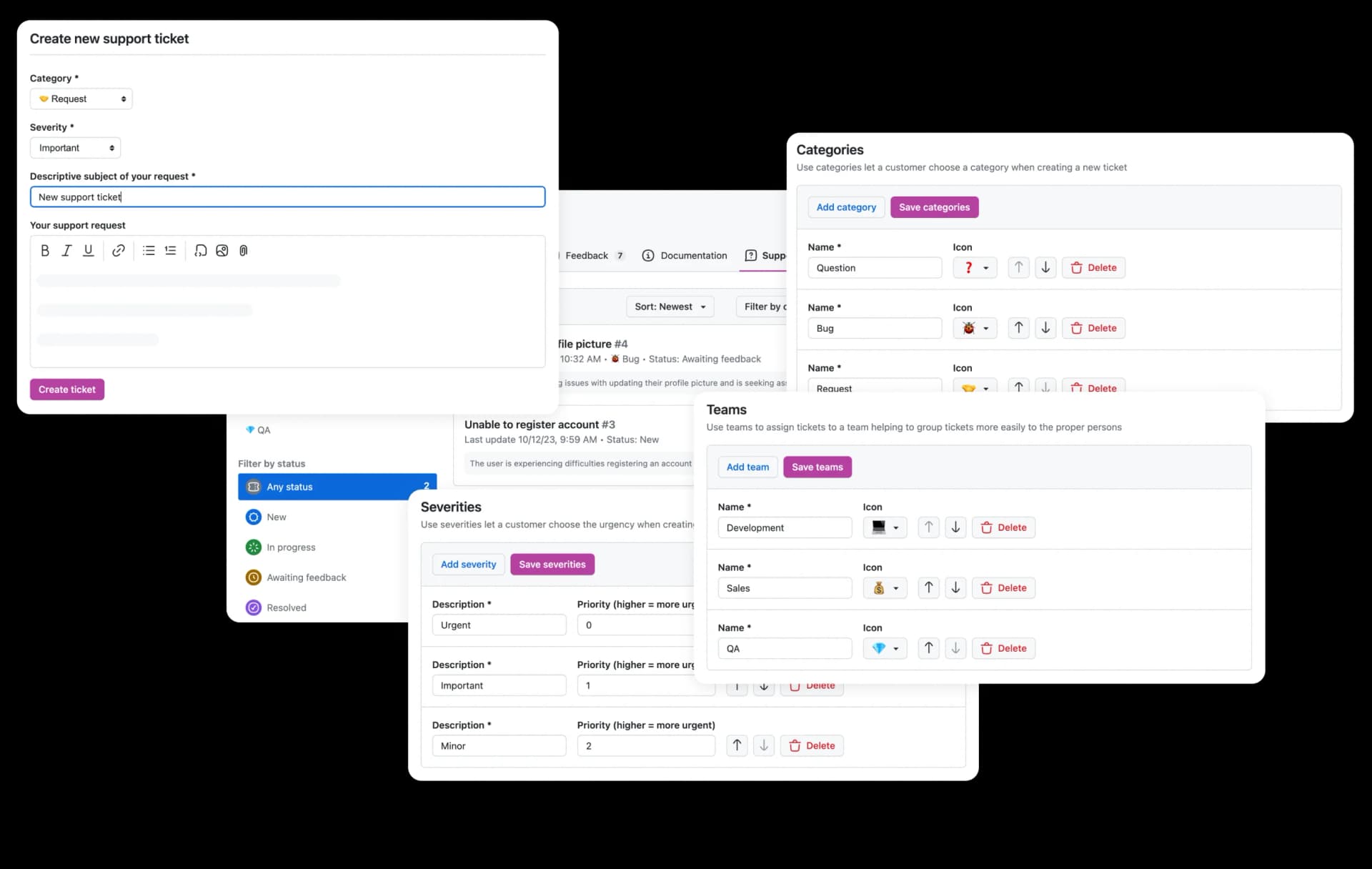 overview of support tool features